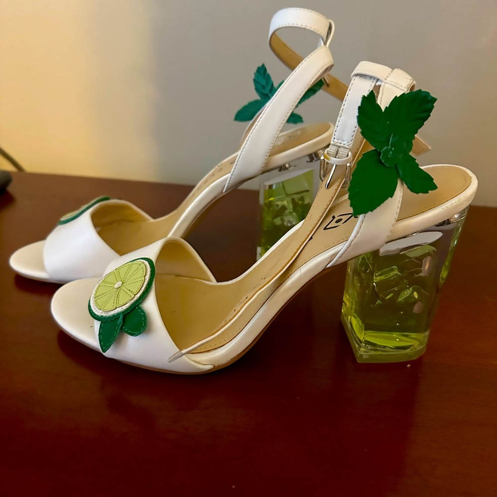 Katy Perry sandals with acrylic heels.